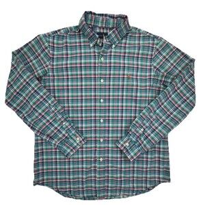 POLO RALPH LAUREN Men's Large Teal Pink Plaid Oxford Classic Button Shirt Pony